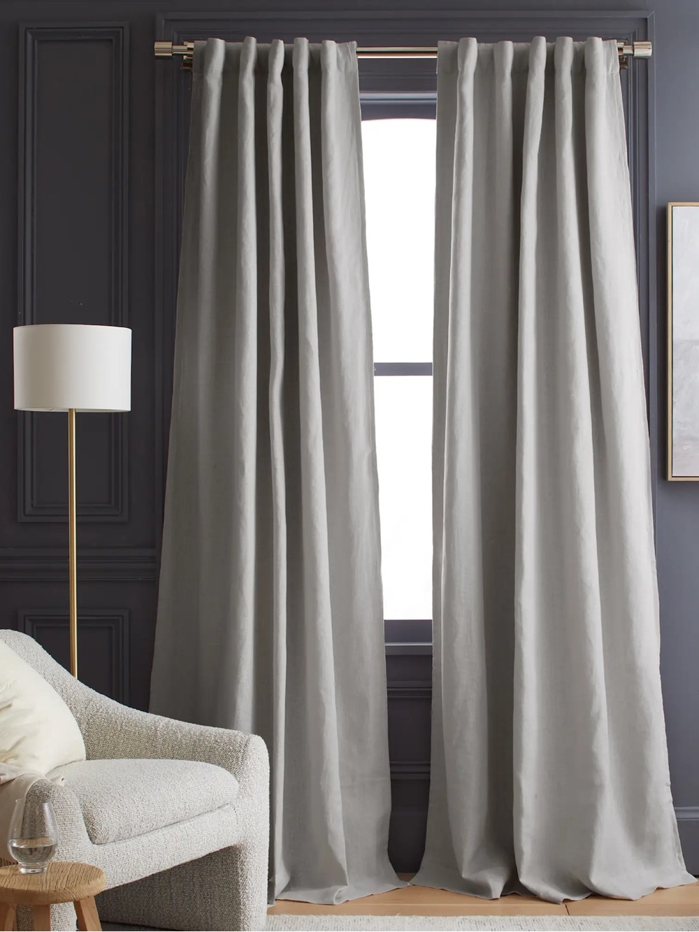 NWT QUINCE 2 48x84 Heavyweight European Linen Room Darkening Curtains Cloud 9217
